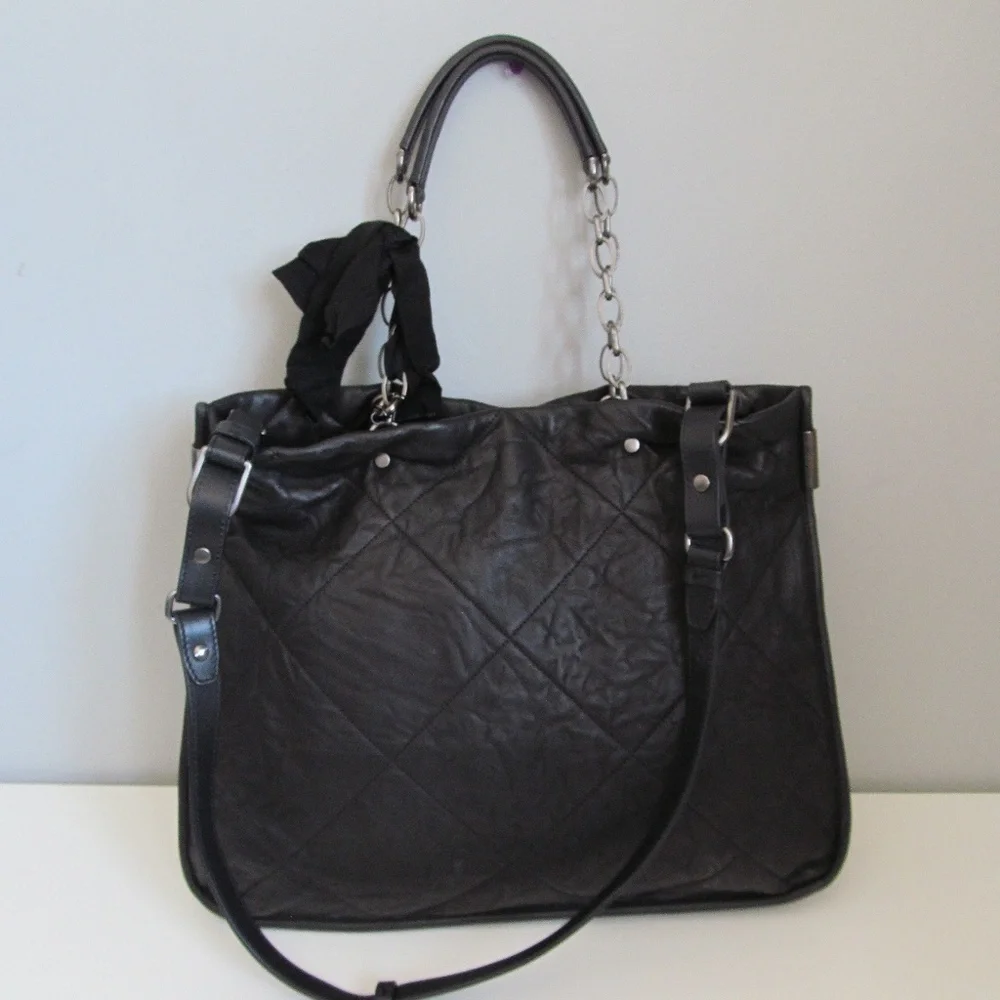 Lanvin Amalia Black Quilted Silky Soft Lambskin Leather Tote Large Handbag